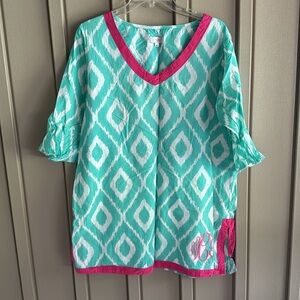 Teal & Pink Patterned Swim Coverup-Up with wCg Monogram size Medium